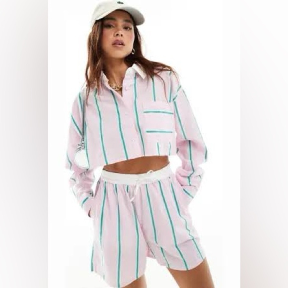 Asos cropped shirt with contrast collar in pink stripe